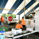 drive thru COVID testing of WVU employees at Coliseum